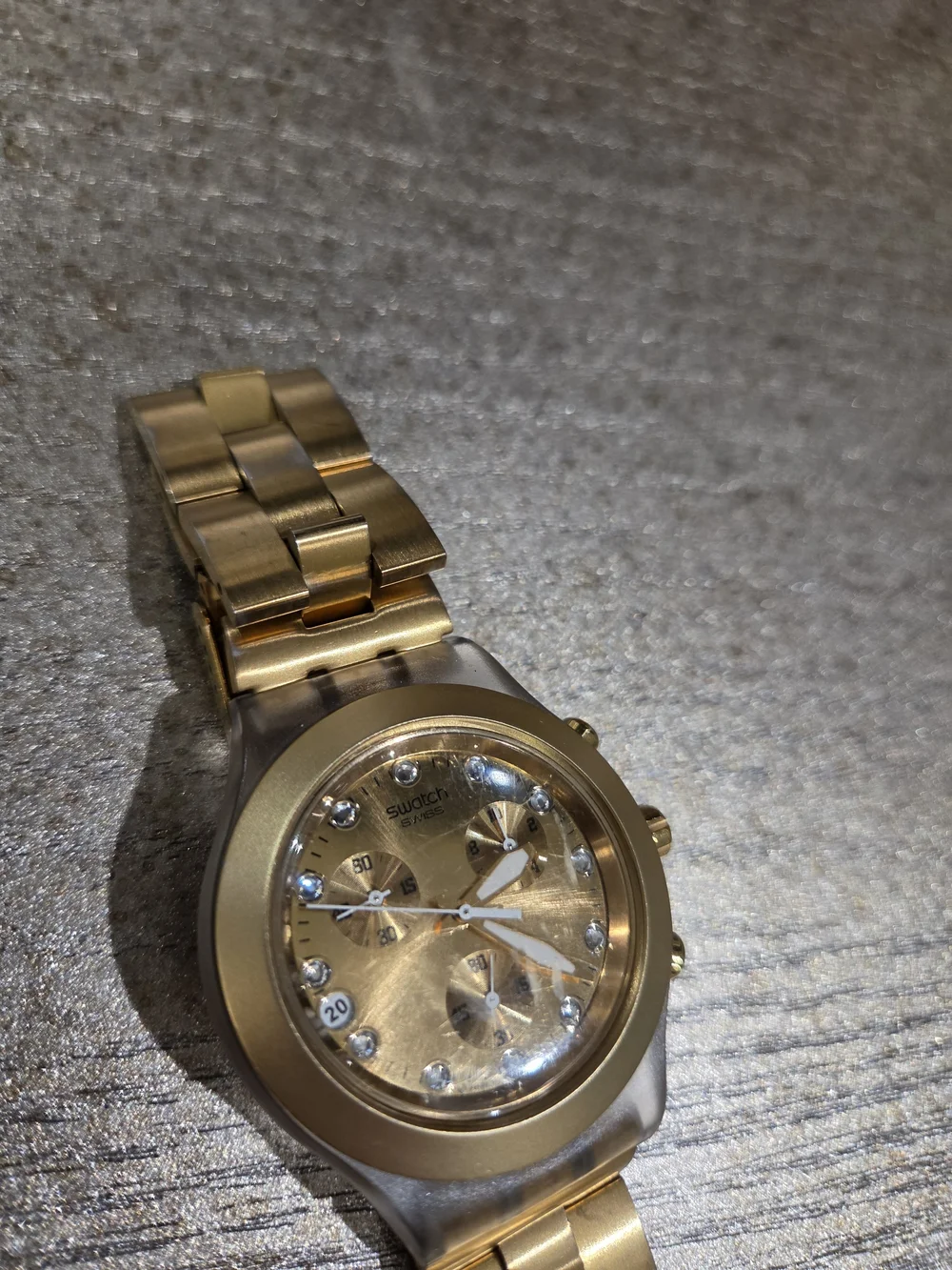Swatch Irony Diaphane Chronograph “Full-Blooded Gold,” reference SVCK4032G